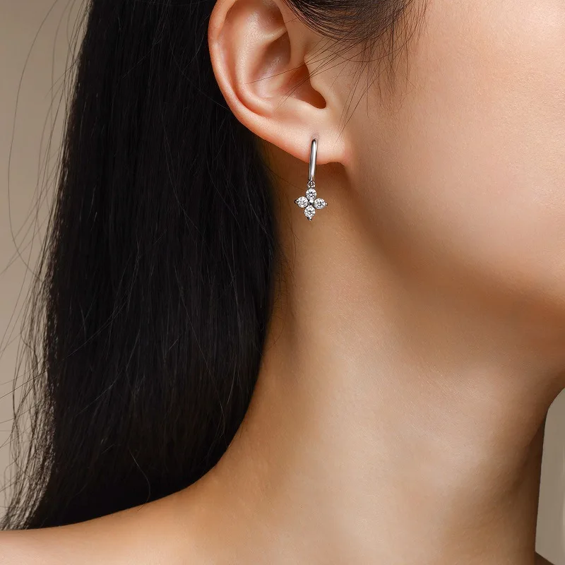 925 فضة ليف أقراط للنساء الموضة العصرية استرخى كريستال زركونيا الأطواق أقراط هيبوالرجينيك مجوهرات هدايا #5