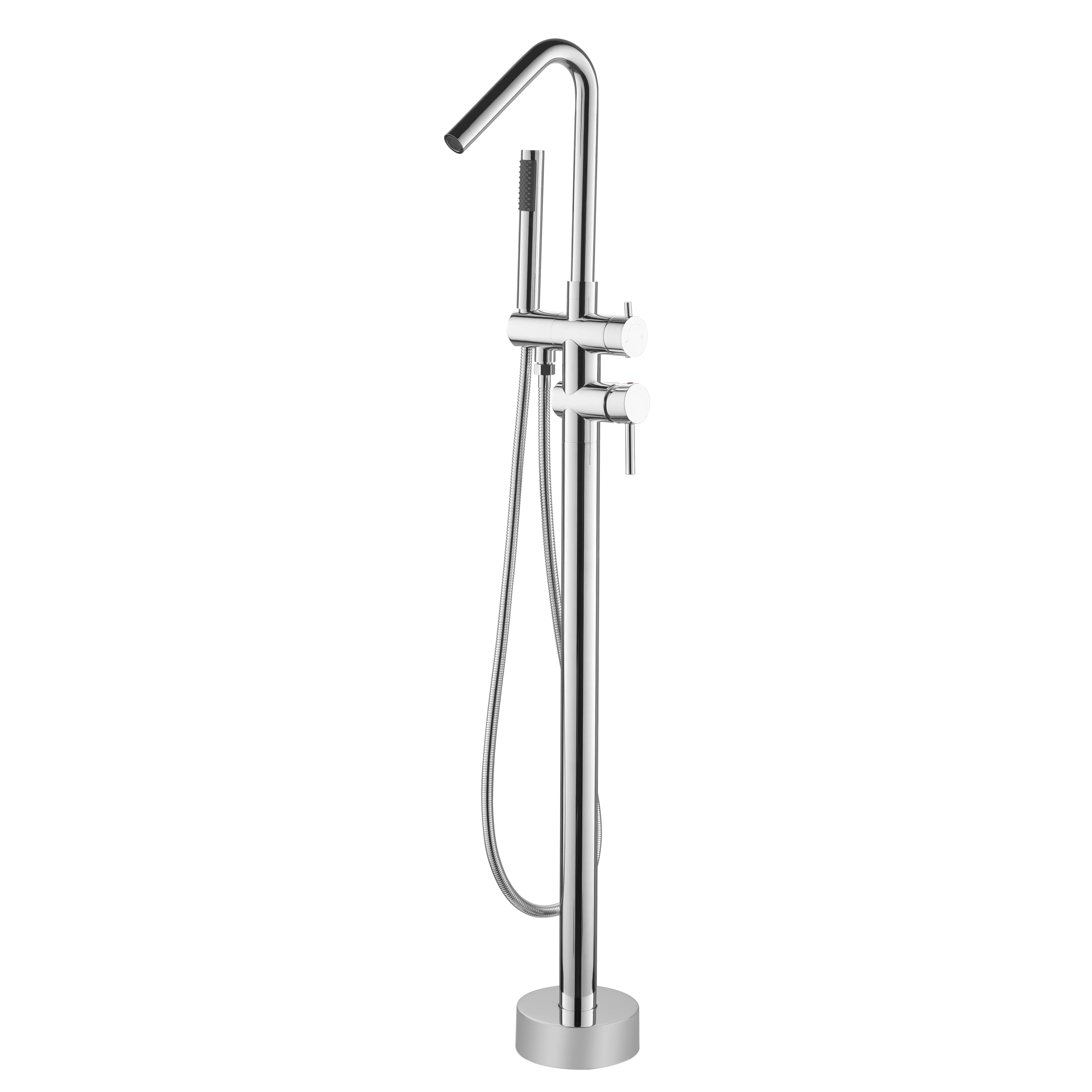 

Waterfall Tub Filler Freestanding Bathtub Faucet Chrome Floor Mount Brass Single Handle Bathroom Faucets With Hand Shower Taps