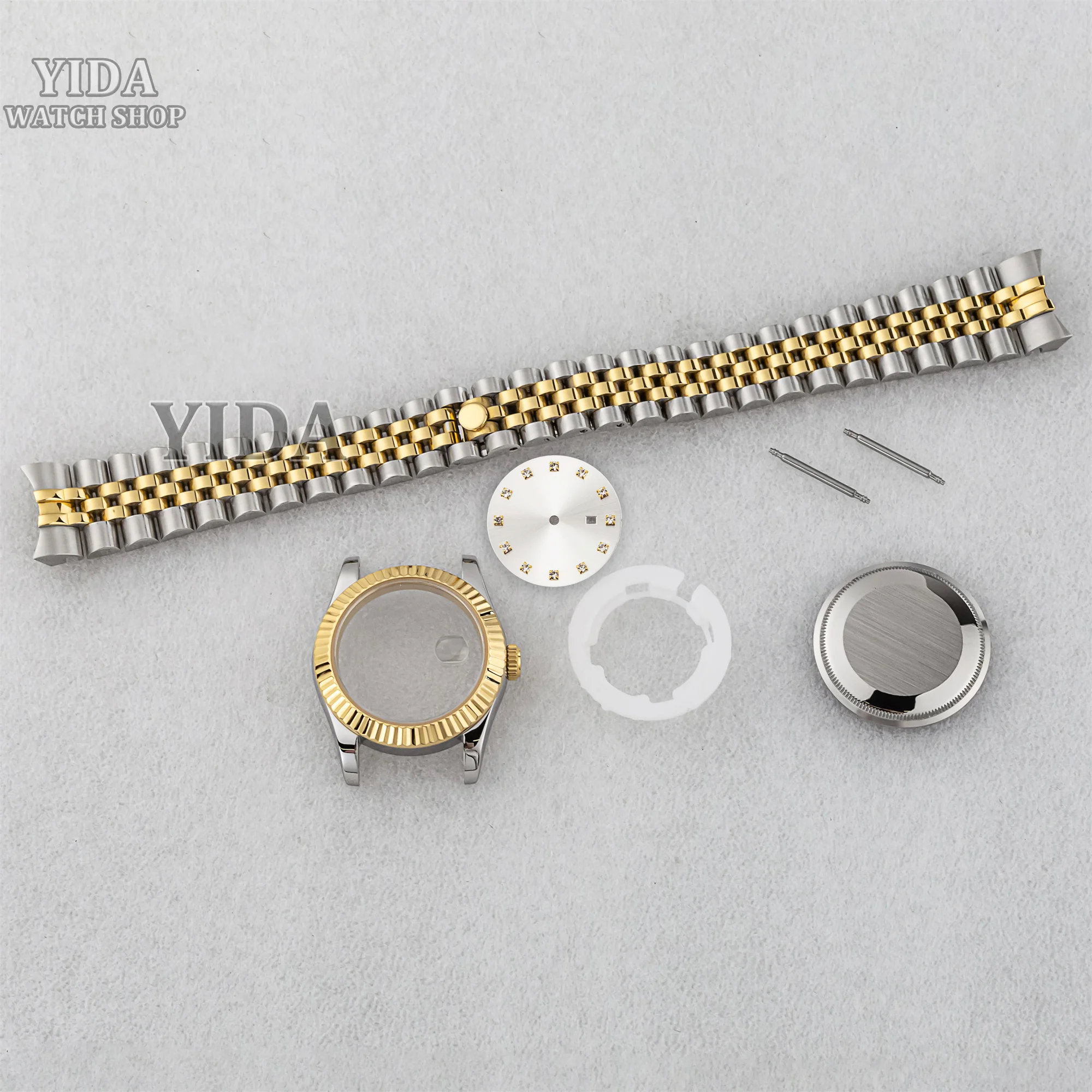 Cassa per orologio da donna 33MM cinturino in acciaio inossidabile vetro zaffiro quadrante con diamanti da 25 mm per accessori per orologi con movimento DATEJUST NH05 NH06