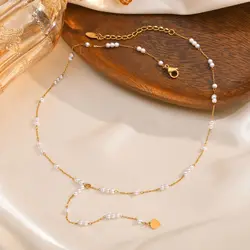 Women Pearl Long Necklace, Y Shape Pearl Drop Lariat Necklace, Waterproof Gold Plated Valentine's Day Gift
