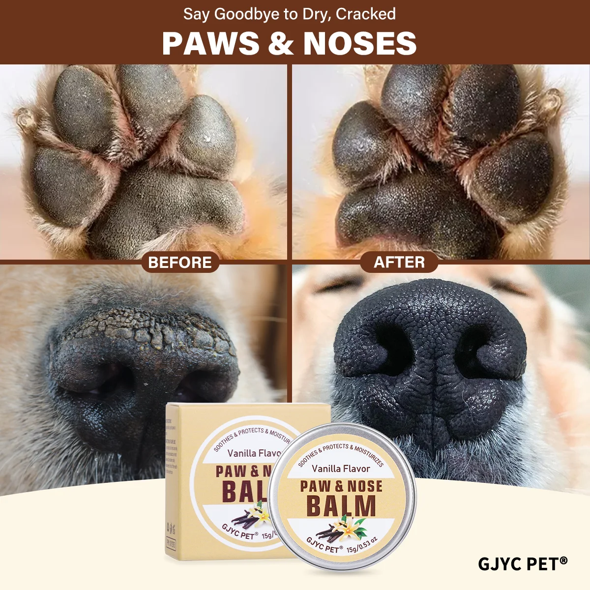 Pet Paw & Nose Balm Dog Cat Vanilla Scent Moisturizing Soothing Anti-Cracking Repairing Dry Cracked Natural Moisturizer