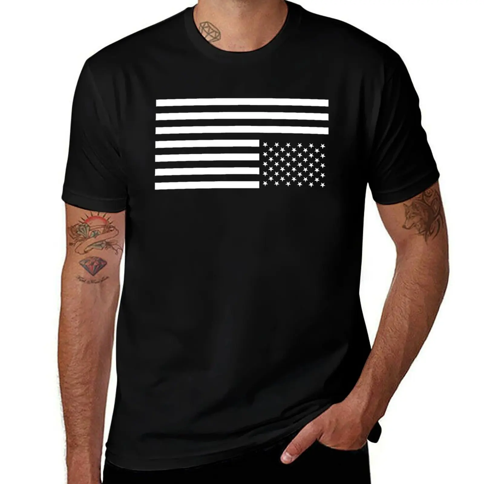 

White on Black Reverse US Flag T-Shirt t shirts for man graphic funny t shirts for man graphic tees man t shirts cotton T-Shirt