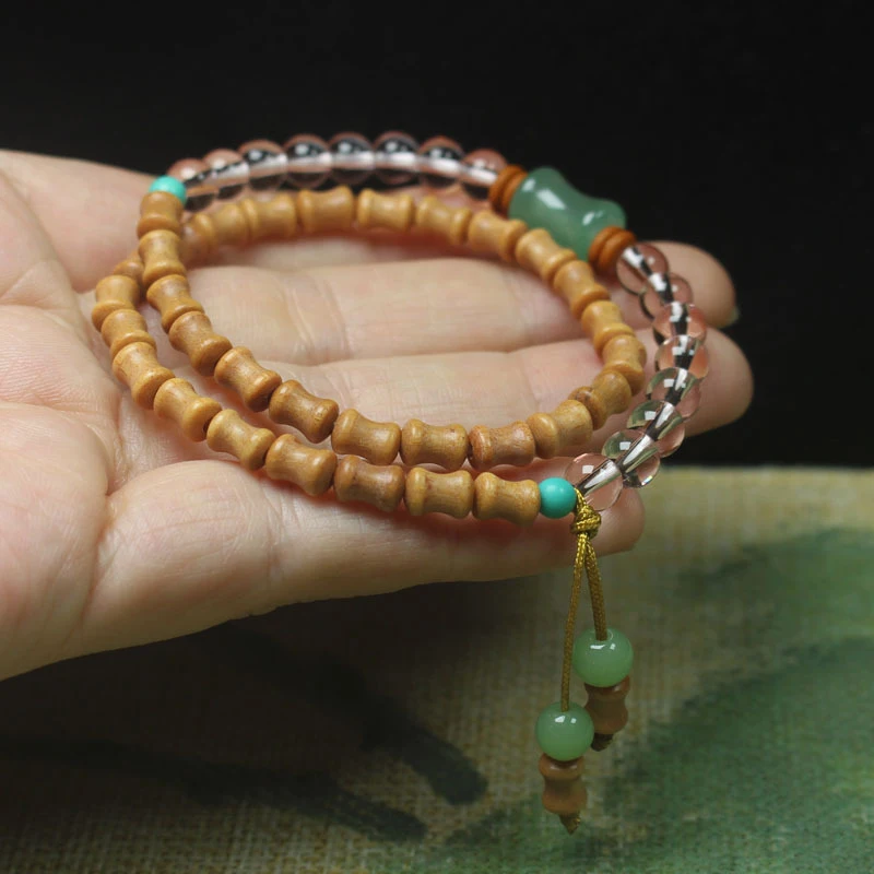 Sandalwood bamboo knot double-loop bracelet DIY style green bamboo knot prayer beads Buddhist jewelry accessory