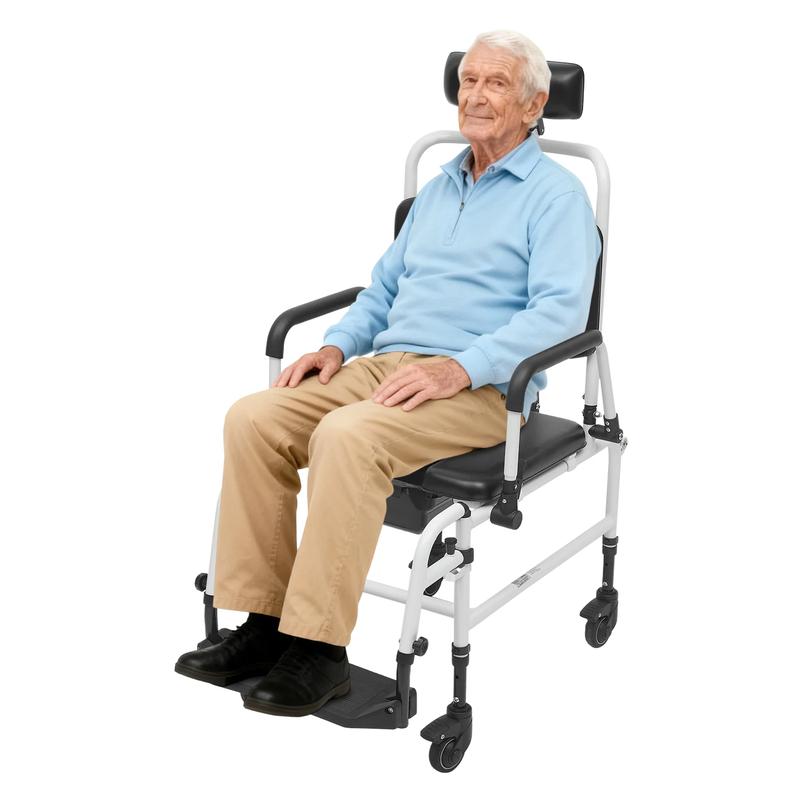 Shower Chair, Toilet Wheelchair, Commode Chair with Wheels, Shower Chair with Wheels, for Elderly & Mobility‑Impaired Users, 100kg Load‑Capacity
