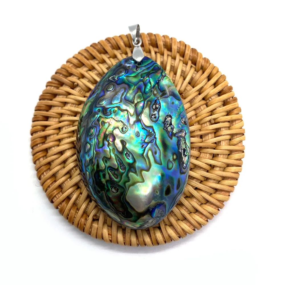 Natural Shell Pendant Vintage Single Sided Colorful Oval Abalone Shell Pendant for DIY Necklace Charms Jewelry Accessories