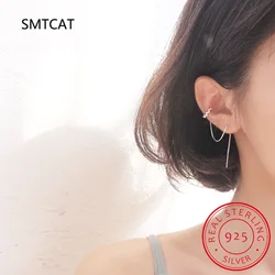 Real 925 Sterling Silver Box Chain Wave Clip On Earring Ear Cuff For Women Without Piercing Earring Jewelry DB1352