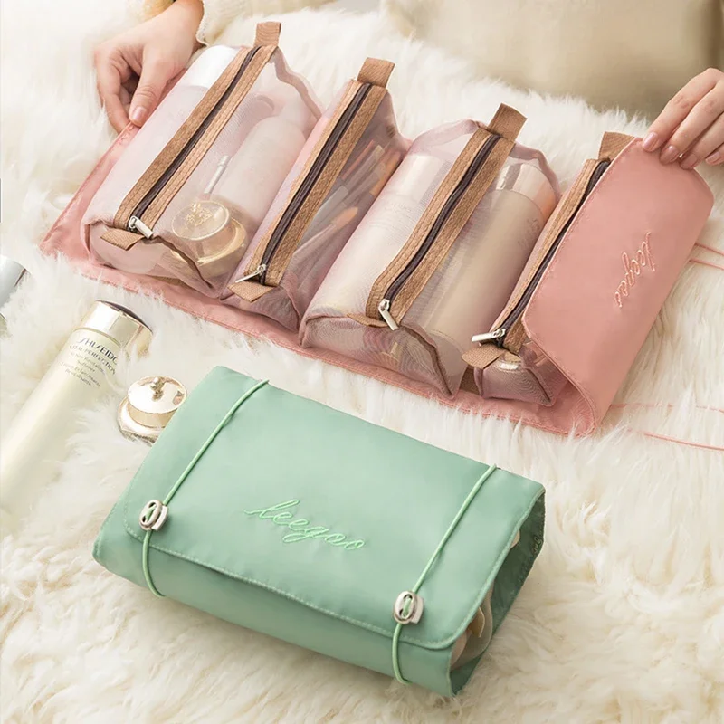 4in1 Detachable Makeup Bag Organizer Bag Organizer Separation Travel Storage Organizers Folding Portable Wash Bag