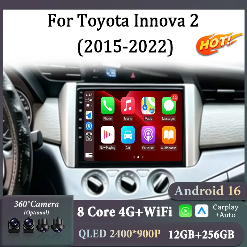 9 Inch Wireless CarPlay Android 16 Auto Bluetooth DSP For Toyota Innova 2  2015-2022 Car Radio GPS Navigation Multimedia Player