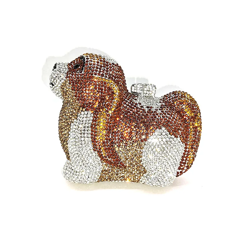 

Ladies Bridal wedding party purse women evening party bag diamonds animal puppy dog crystal clutches elegant crystal purses