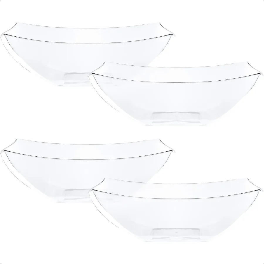 

Disposable 32 ounce Square Serving Bowls Party Snack or Salad Bowl Medium Plastic Crystal Clear Pack of 4
