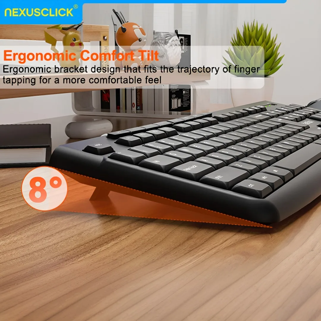 NexusClick Russian Layout Low‑Profile Ergonomic Wireless Keyboard Mouse Combo, 2.4G Battery Powered Keyboard Mouse Set for Home