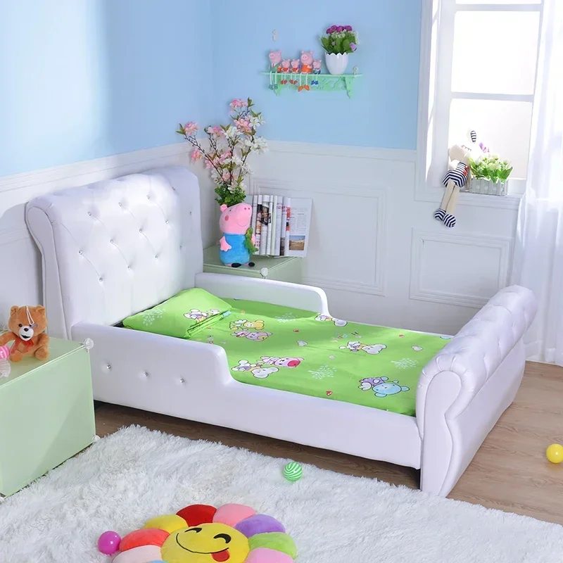 Cama individual de cuero con hebilla de cristal Para niños, cama moderna Para Niñas, venta