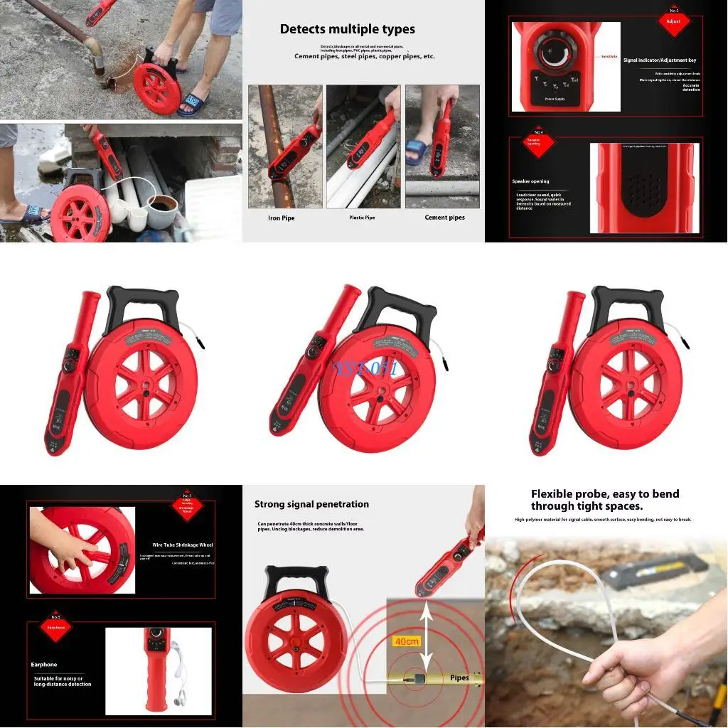 

E15A Advanced Plumbing Inspection Set Pipe Scanner 20/30/40m Detection Ranges IP67 Waterproof Probe Long Operation Time