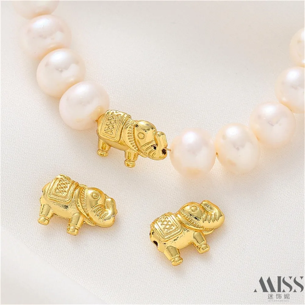 18K Sand Gold Accessories Elephant Through-hole Separated Beads DIY Loose Beads Handmade Bracelets Necklaces Jewelry Materials