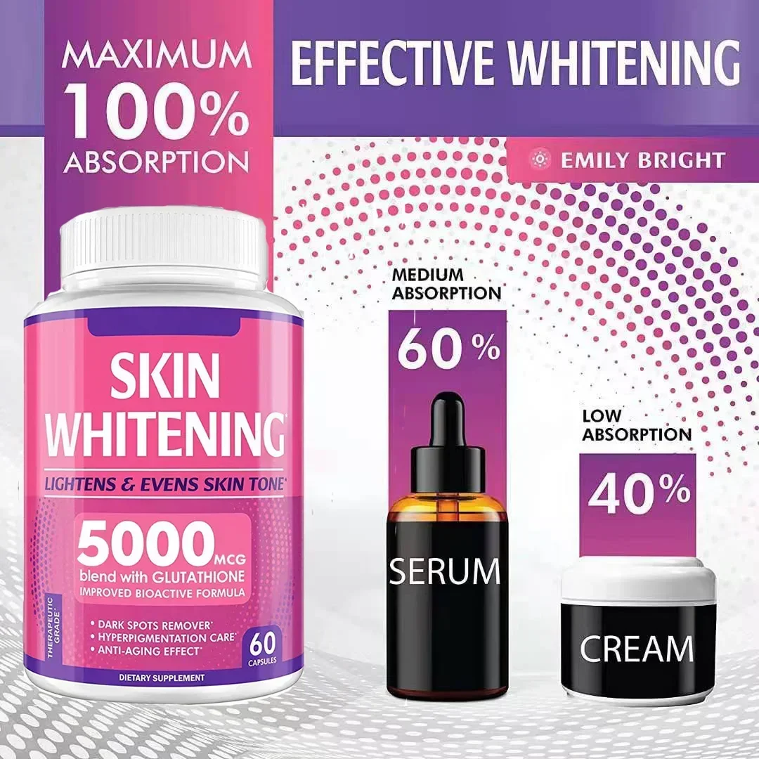 

1 bottle Skin Whitening Effect Whitening Glutathione+alpha-Lipoic Acid+Vitamin C Natural Skin Face Body Reducing Melanin