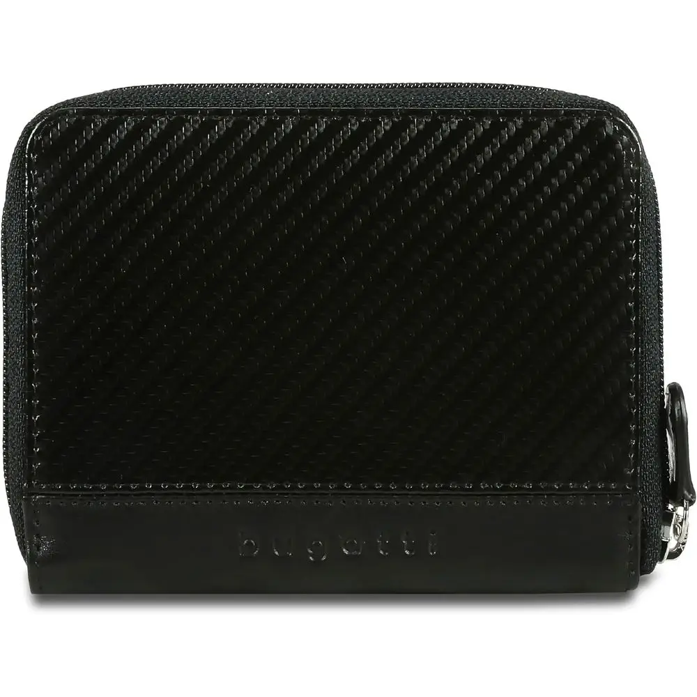 

Men's Genuine Leather Zippered Cardholder Wallet with 8 Card Slots - Sleek Black