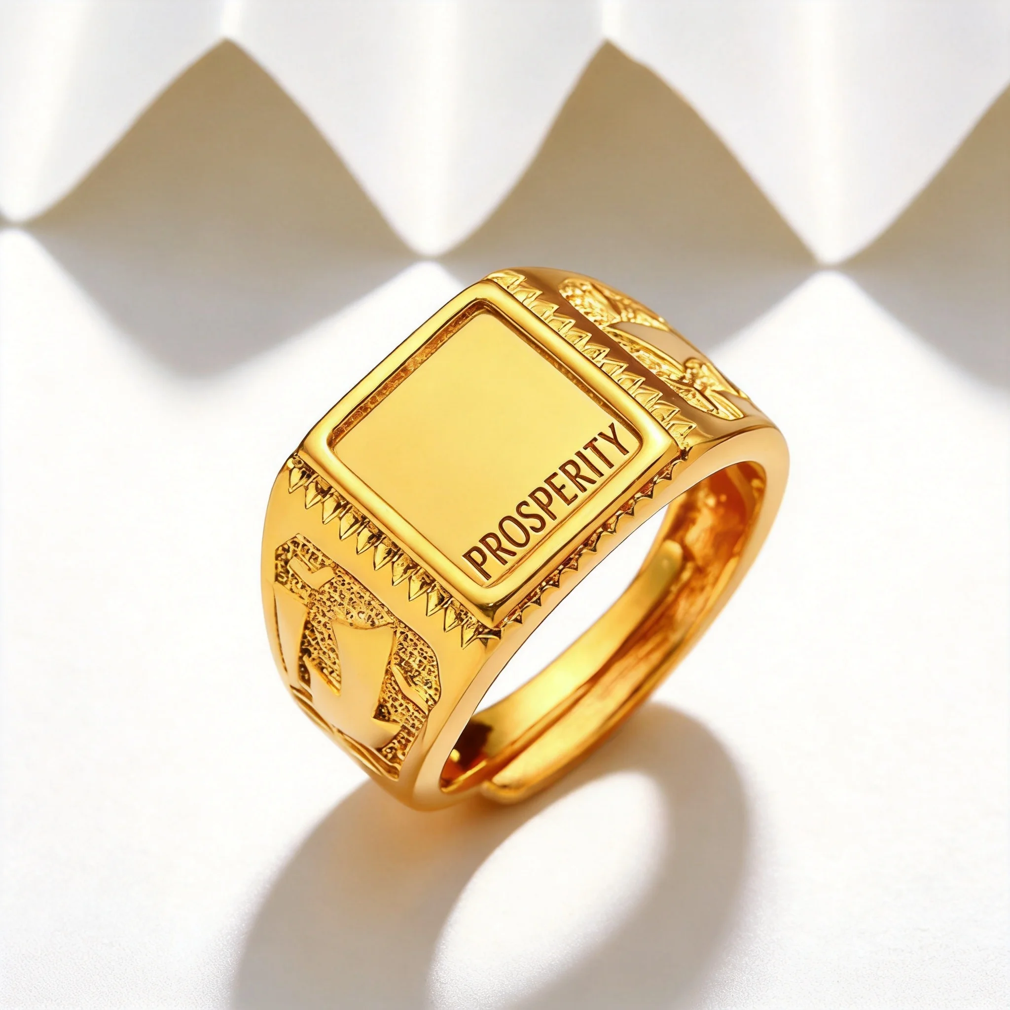 Men's Vietnamese Sand Gold Plated Pure Copper Adjustable Open Ring Lucky Fortune Blessing Design Daily Wear Party Gift Wholesale