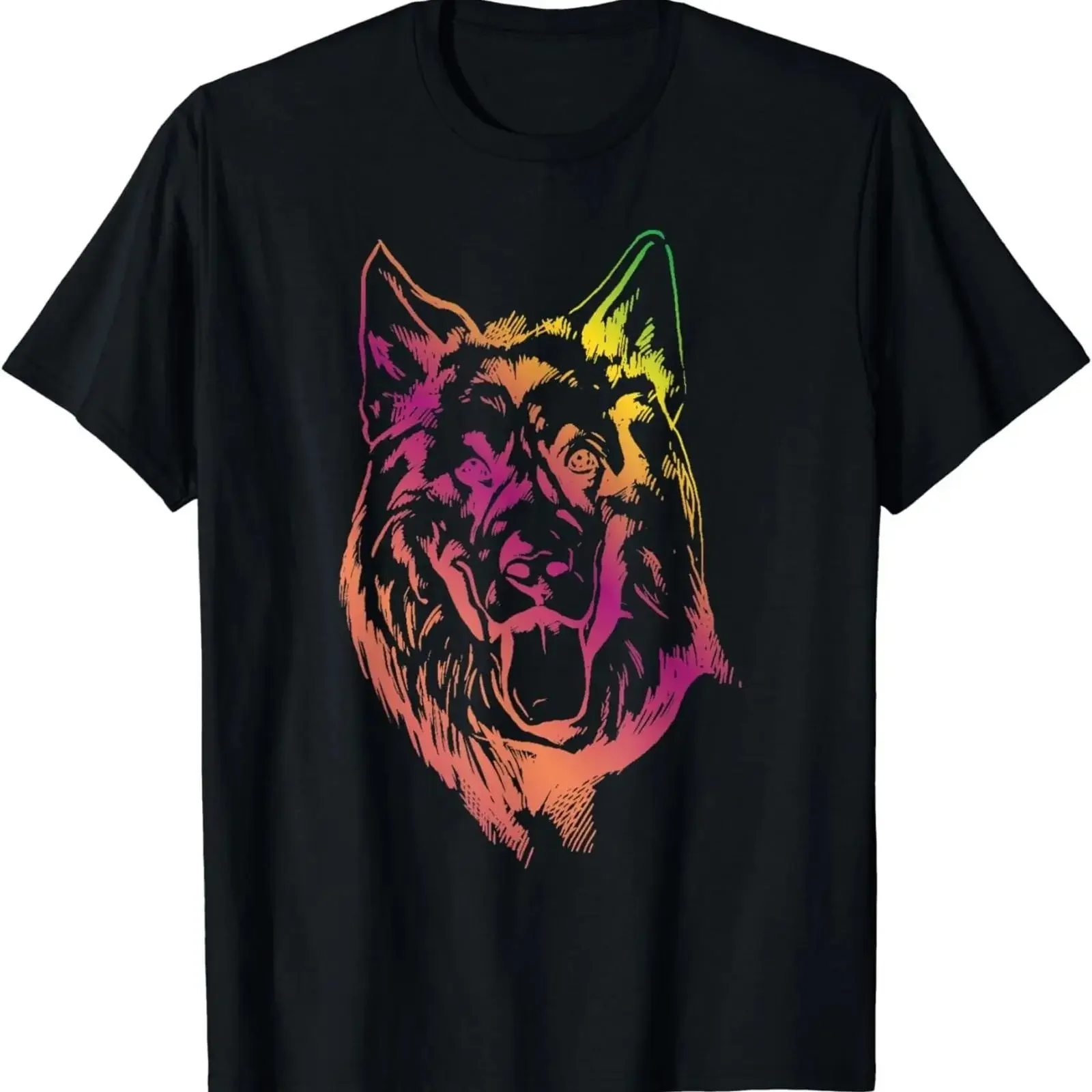 German Shepherd Art Cute Artistic Colorful Dog Pet T Shirt vintage Washed Breathable fashion homme Casual Slightly Stretched