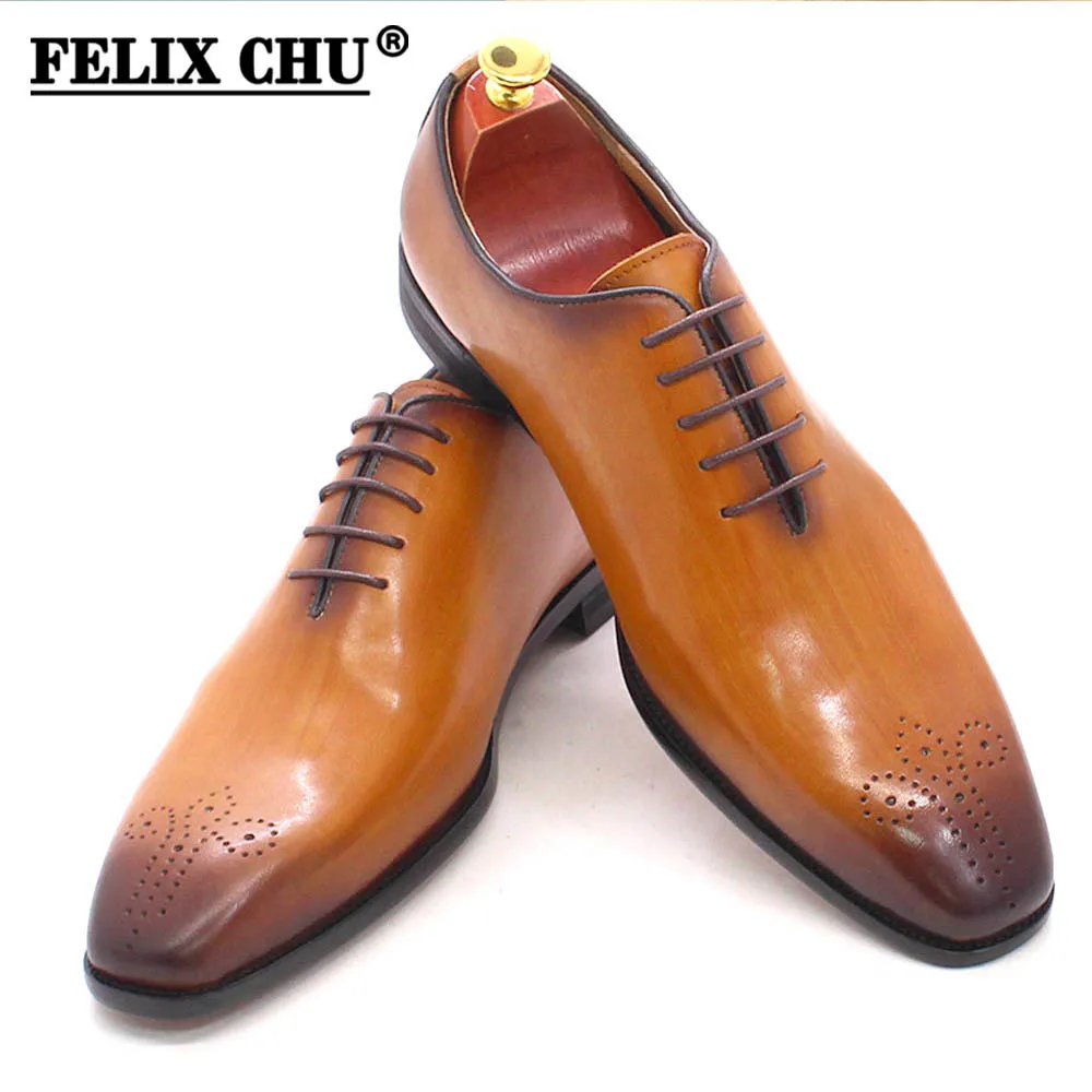 Mens Formal Shoes Genuine Leather Hand Painted Whole-cut Oxford Shoes for Men Italian Dress Shoes for Business Office Company