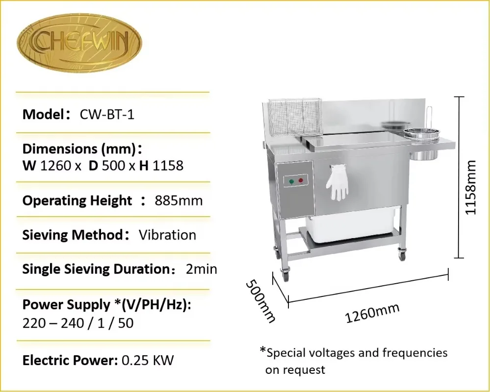Chefwin Kitchen Equipment Commercial Breading Table Workbench Fried Chicken Work Table with Vibrating Powder Sieving