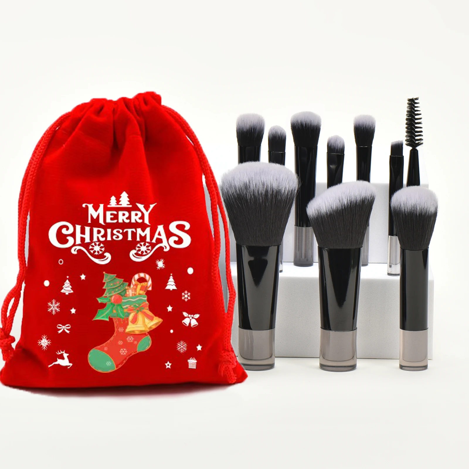 10 pçs mini pincéis de maquiagem portáteis de viagem conjunto de presente de natal para mulheres conjunto de escova cosmética portátil com caso