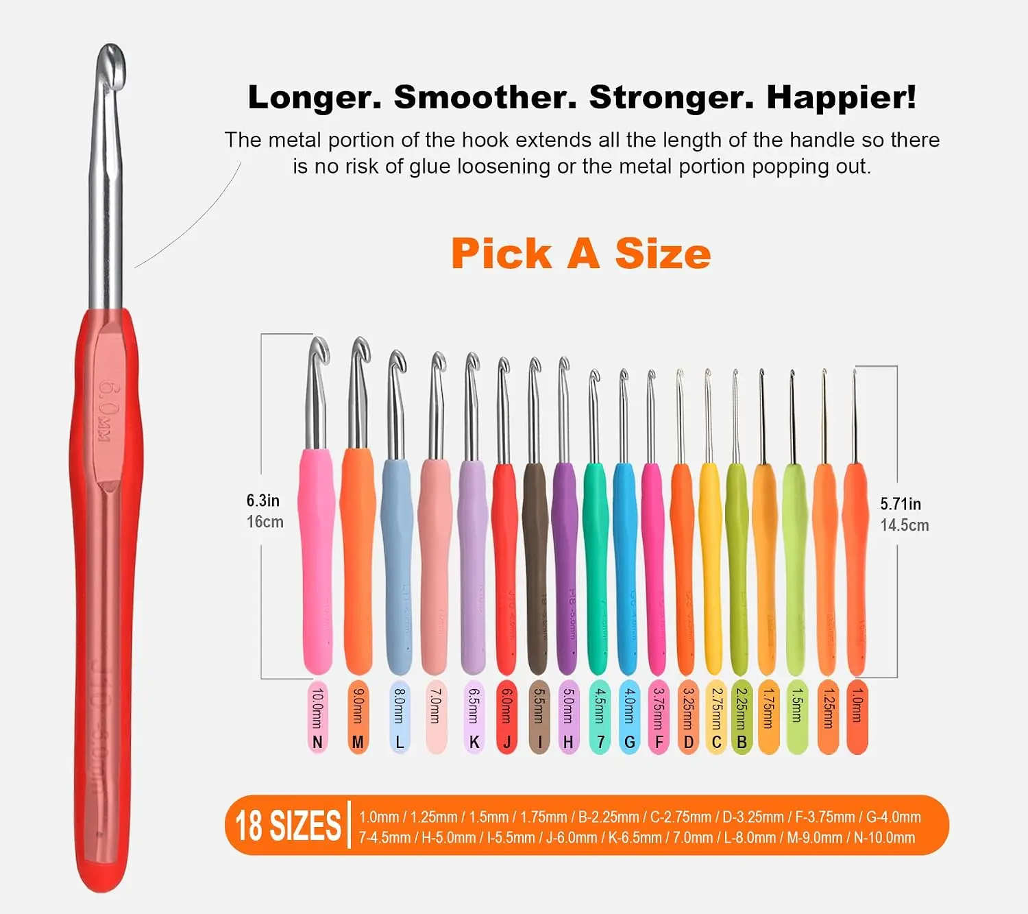 2Pcs 5.0mm Crochet Hooks, Ergonomic Handle for Arthritis, Extra Long Smooth Hook for Beginners view 4