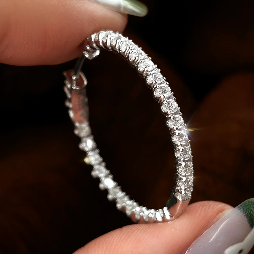 OEVAS 1.8MM Full Moissanite Hoop Earrings For Women 100% S925 Silver Plated 18K Gold D VVS Lab Diamond Earrings Jewelry Gift view 2