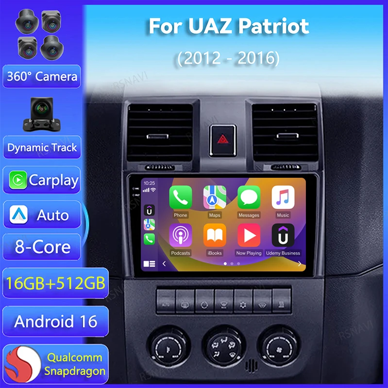 Android 16 Carplay Auto For UAZ Patriot 2012 2013 - 2016 Car Radio GPS Navigation 2Din DSP Video DVD Player Multimedia Stereo BT