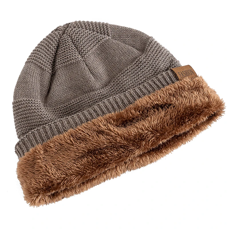 Novo unisex slouchy chapéus de inverno adicionar forro de pele masculino e feminino gorro quente casual etiqueta decoração inverno chapéus de malha