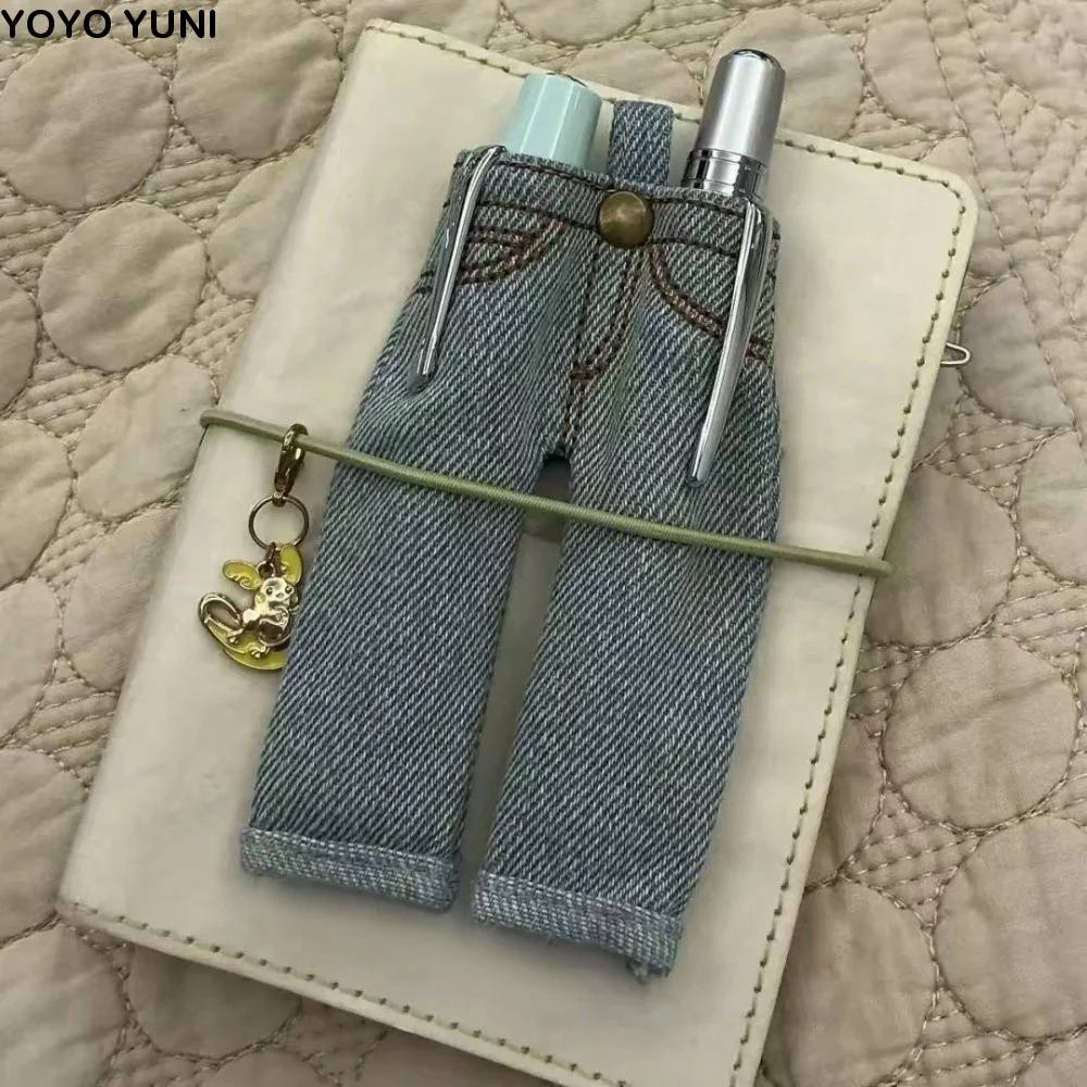 Multi-functional Denim Jeans Pen Bag Creative Retro Trousers for Pens with Keychain Mini Pen Holder Pendant Journal