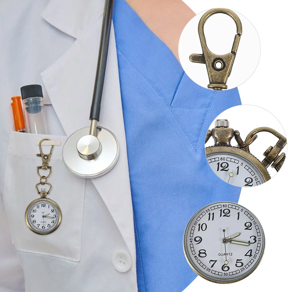 

Nurse Pocket Watch Zinc Alloy Buckle Design Big Number Keychain Watch Portable Elderly Casual Medical Timepiece