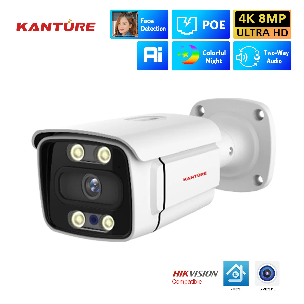 

XMEYE 4K Ai Face Detection Security POE Camera 8MP Two Way Audio Colorful Night Waterproof Video Surveillance Camera Set