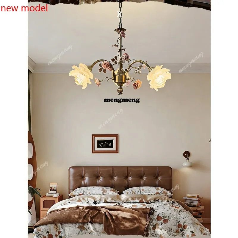 

M138French classical chandelier pastoral flower living room main light American bedroom dining room chandelier