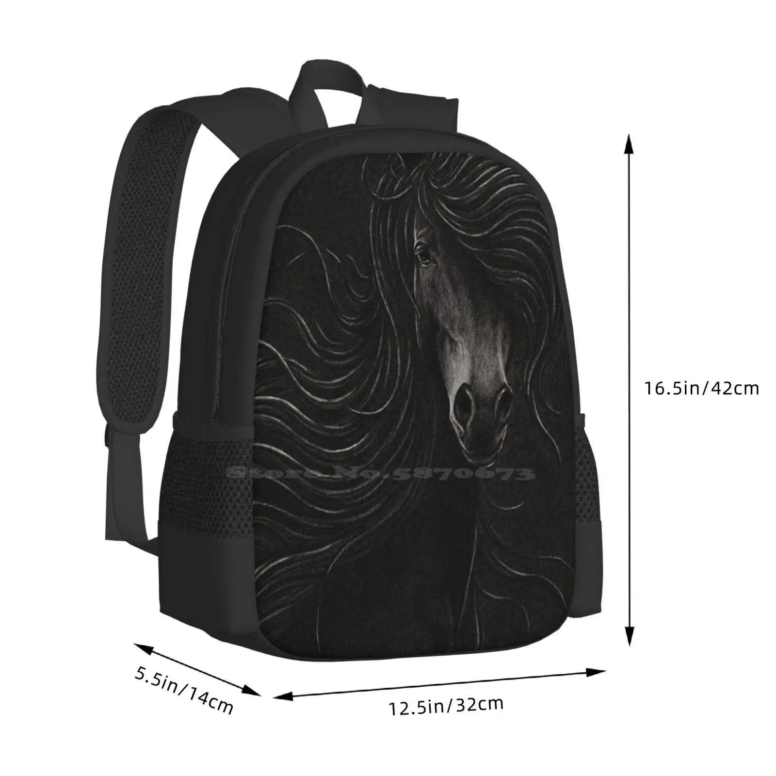 Nacht Pferd Muster Design Tasche Studenten Rucksack Pferd Dunkelheit Schatten Realismus Naturalismus Säugetier Wildlife Wind Brise Mähne