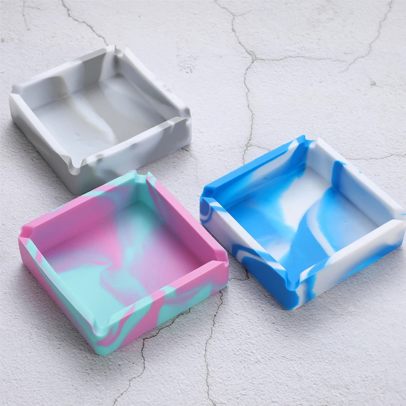 Portable Drop resistant 10cm Square Camouflage Camo Rubber Colorful Soft Silicone Ashtray Ash Tray Holder Smoking Gift For Man