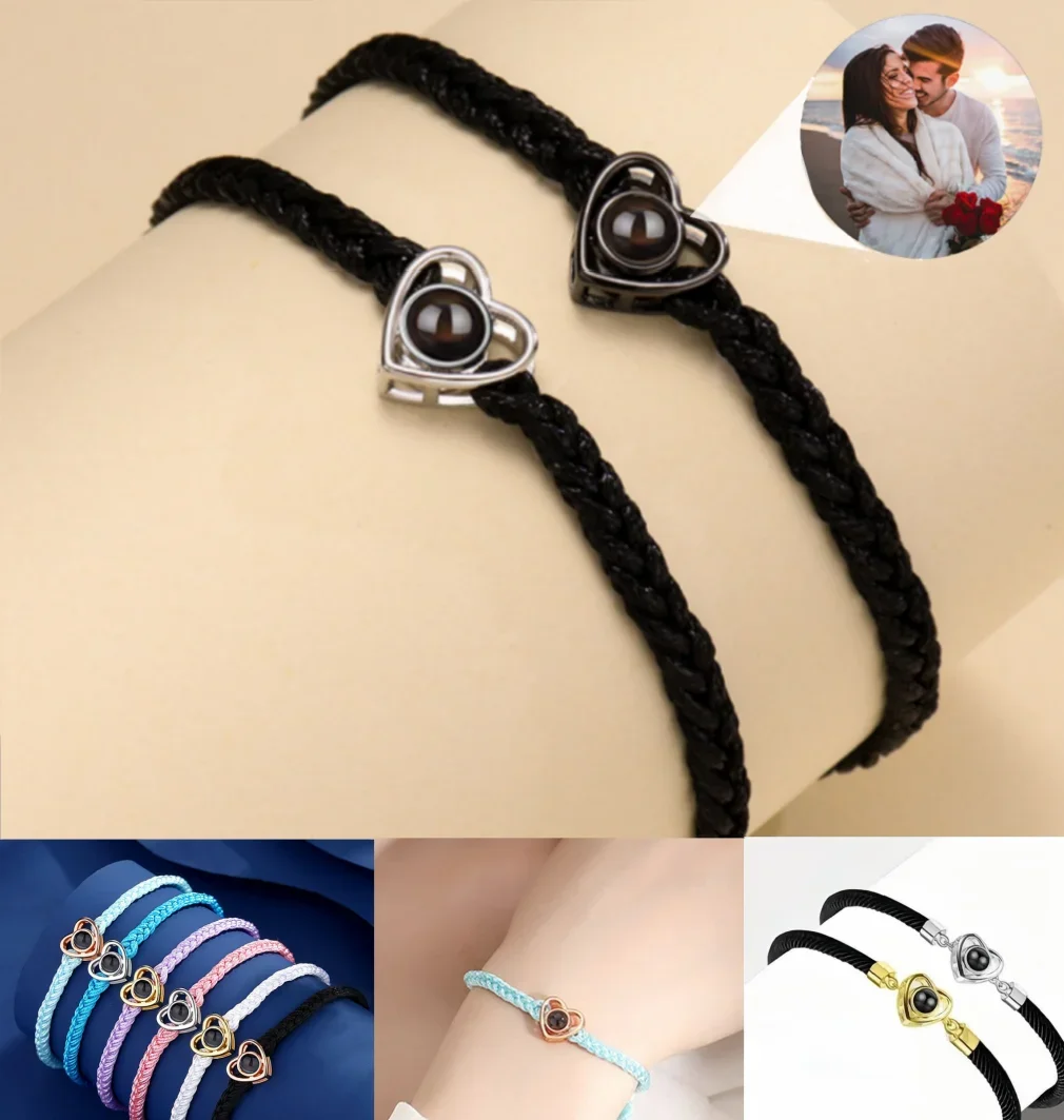 Titanium Steel Love Projection Bracelet para mulheres, foto personalizada, foto casal, presente do dia dos namorados