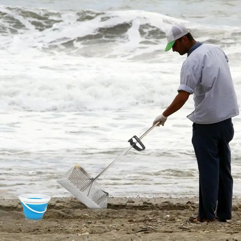 Sand Sifter Beach Sand Shifting Shovel Scoop Stainless Steel Beach Sifter, Sand Scoop Beach Rake, Shark Tooth Sifter Shovel