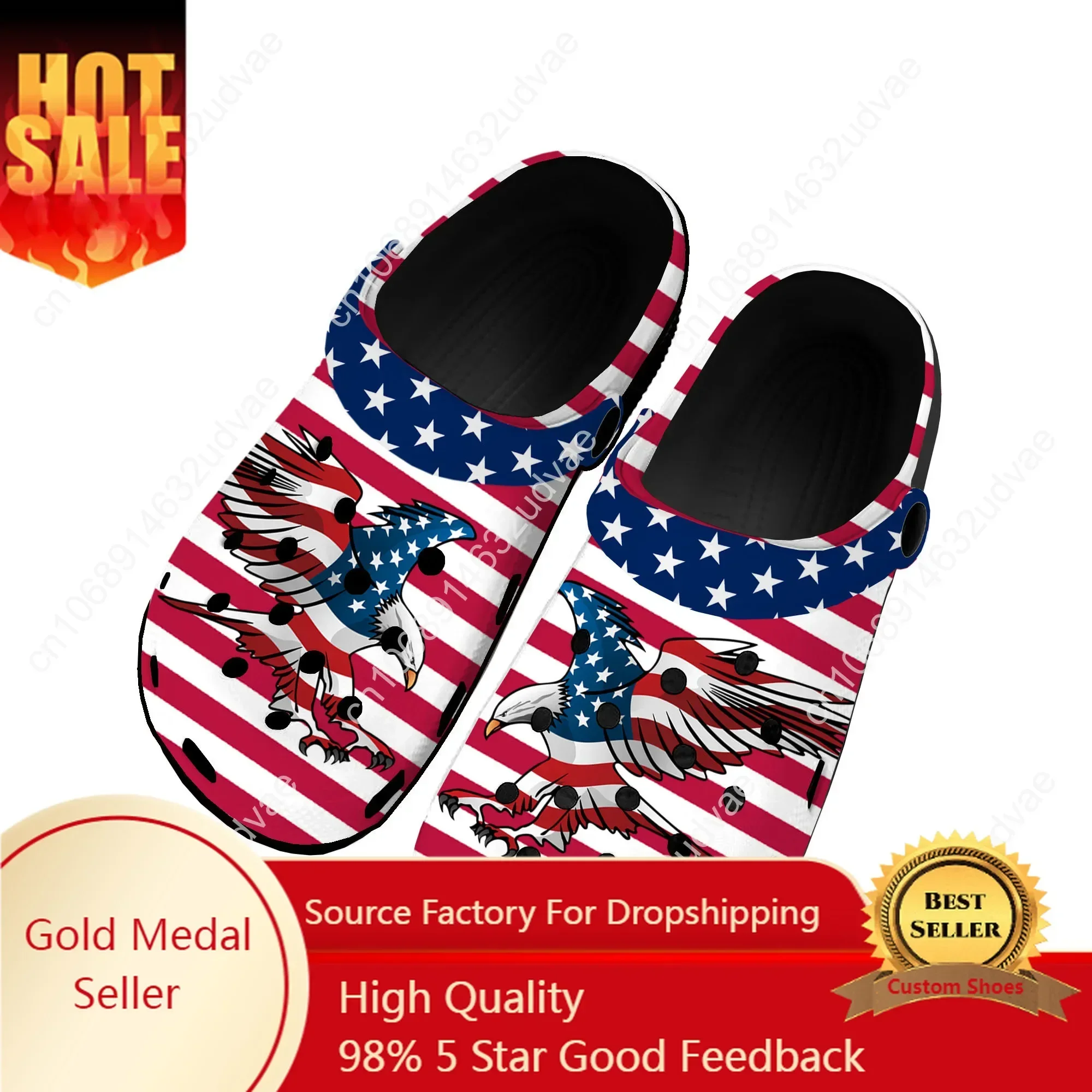 

USA Flag America Red Blue White Art Home Clogs Custom Water Shoes Mens Womens Teenager Shoe Garden Clog Beach Hole Slippers