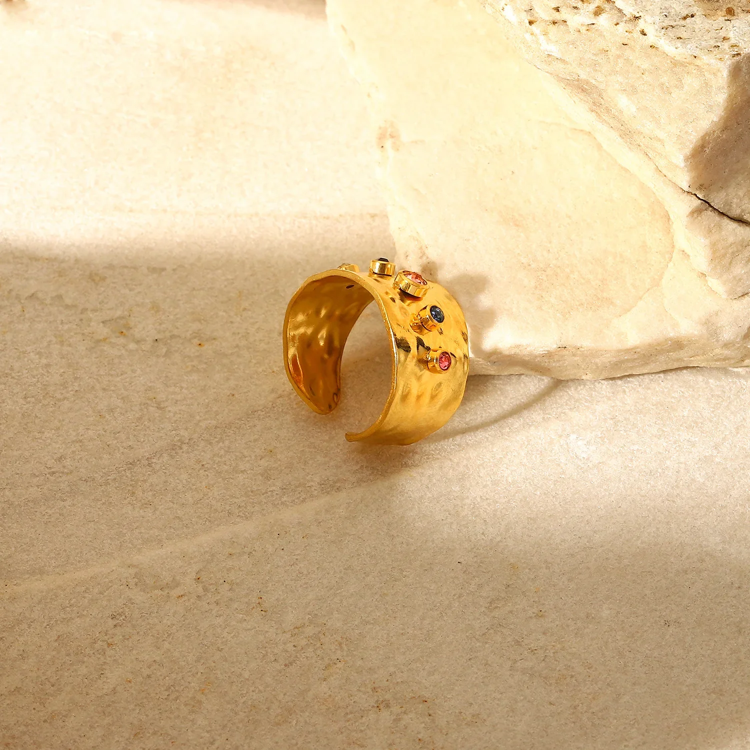 Vintage Colorful Crystal Zirconia Open Adjustable Ring Women Fashion Gold Color Elegant Wedding Party Jewelry Accessories
