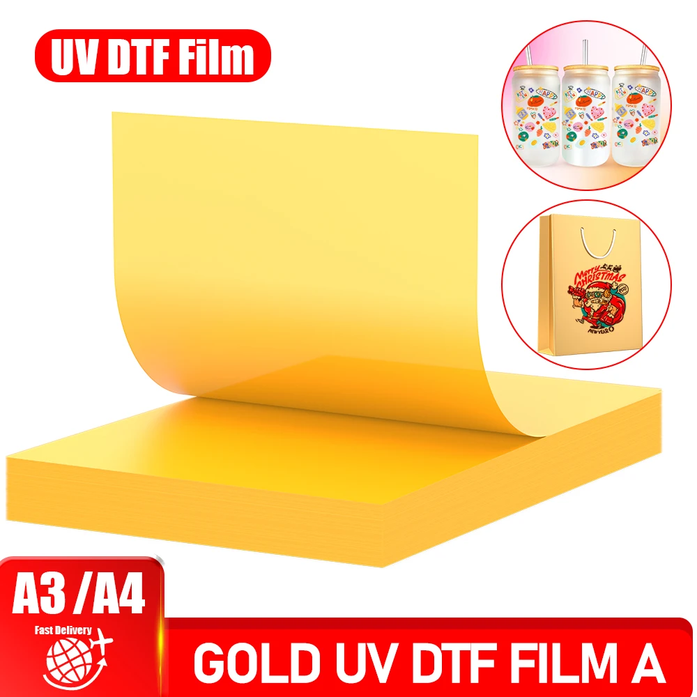 A4 A3 UV DTF A Film Gold Film für UV DTF Transfer Aufkleber Gold Film Aufkleber für Flachbettdrucker UV Aufkleber A4 A3 Filmblätter