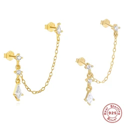 AIDE 1PC 925 Sterling Silver Tassel Chain Stud Piercing Earring For Women Simple Clear Zircon Ear Stud Summer Beach Fine Jewelry