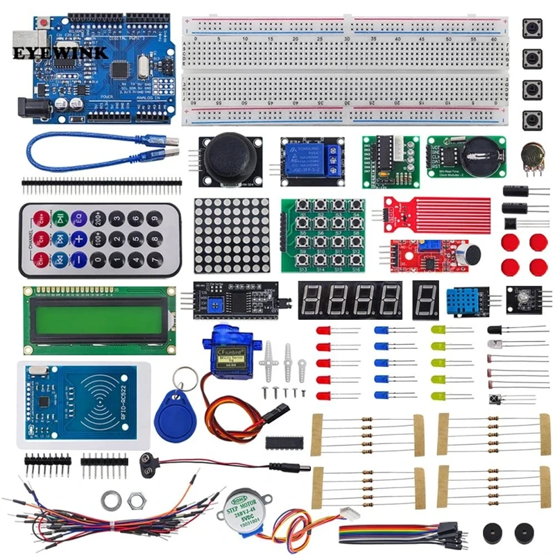 Carte de développement UNO R3, kit d'apprentissage d'entrée de version révélatrice, moteur pas à pas, kit d'apprentissage RFID