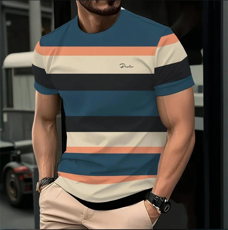 

Irregular Stripes Graphic T Shirts For Men Summer Casual Short Sleeve 3D Printed T-shirts Loose Retro Streetwear Oversized Tees