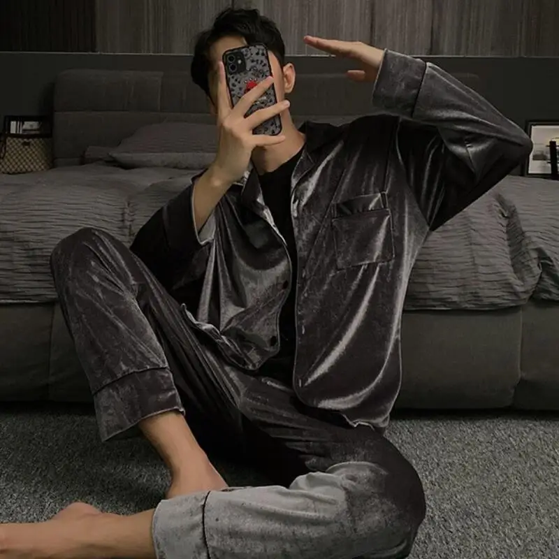 ملابس للرجال منامة ملابس الشتاء الخريف الشباب لباس غير رسمي ملابس الحمام الفانيلا نمط جديد موضة Y2K ملابس رياضية ملابس منزلية