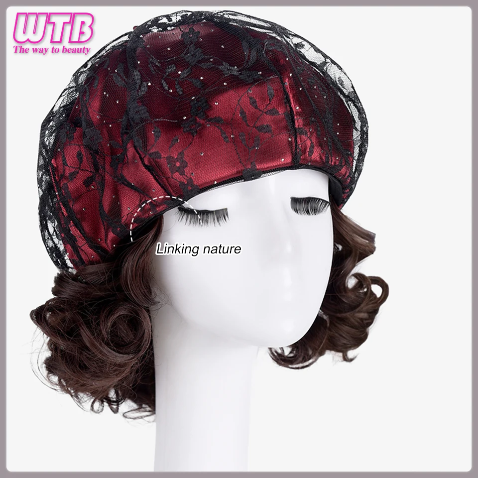 WTB Synthetic Hat Wig Female Lace Short Curly Hair Beret One-piece Fashion Octagonal Wig Hat For women