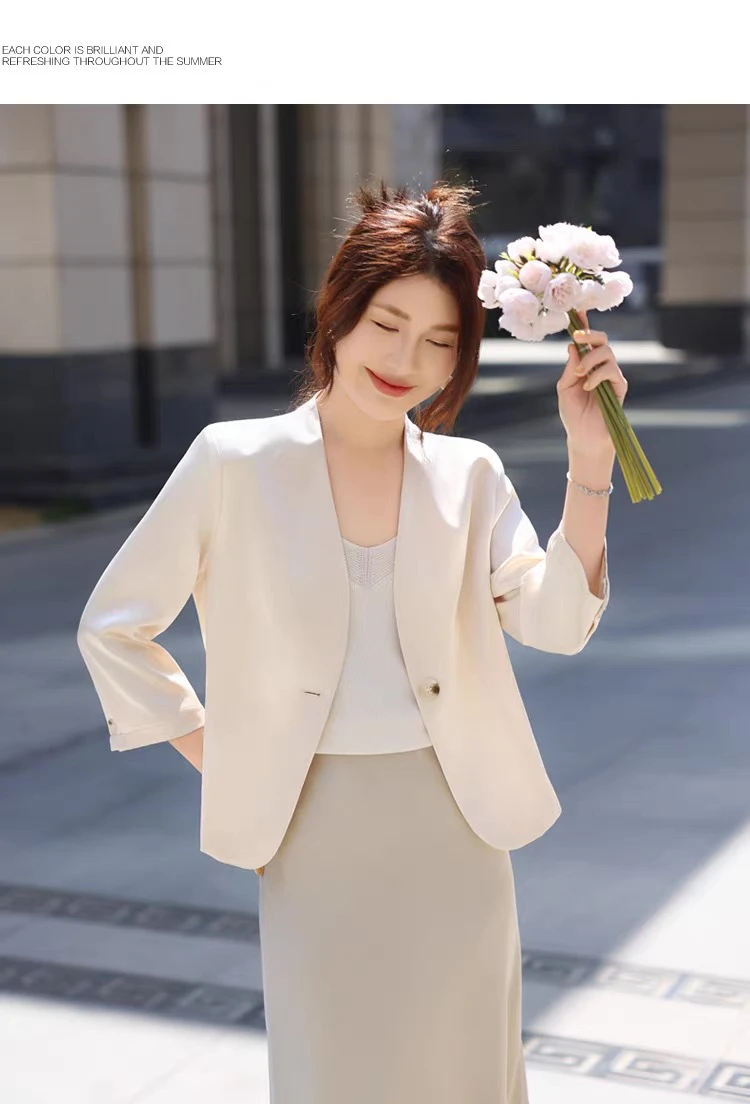 

Spring Summer 2025 Retro Sle Women's Slim Fit Silk Satin Seven Sve Commute Ready Small Suit Jaet Ele Versatile