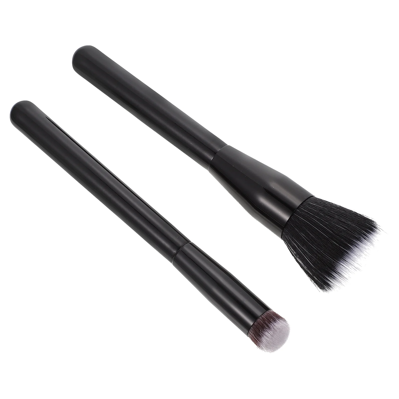 

2Pcs Double-Fiber Makeup Brush Blush Brush Flat-Head Stippling Painted Wooden Handle Light Comfortable for Daily Use