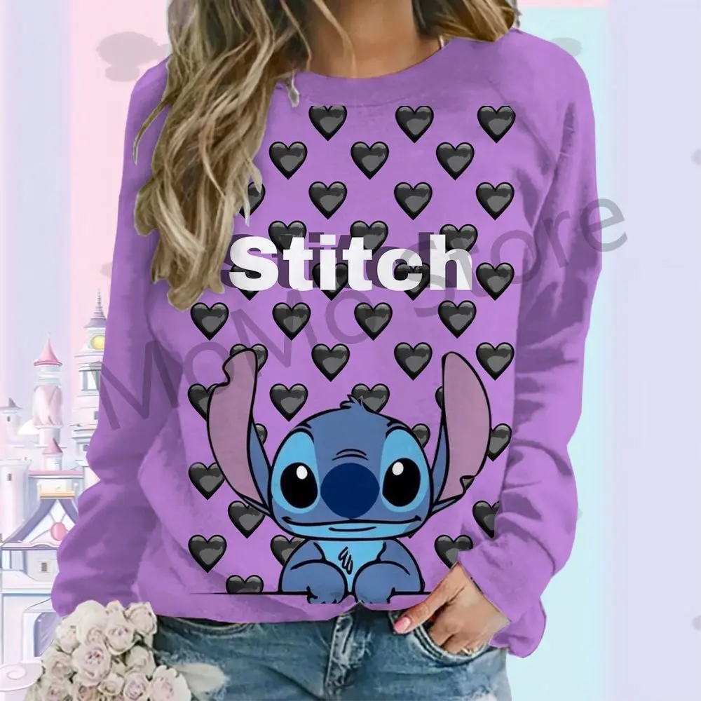 Disney Stitch O Neck Long Sleeve Sweatshirts High Quality Youthful Woman Clothes Party Autumn S-3XL Winter 3D Print Pullovers