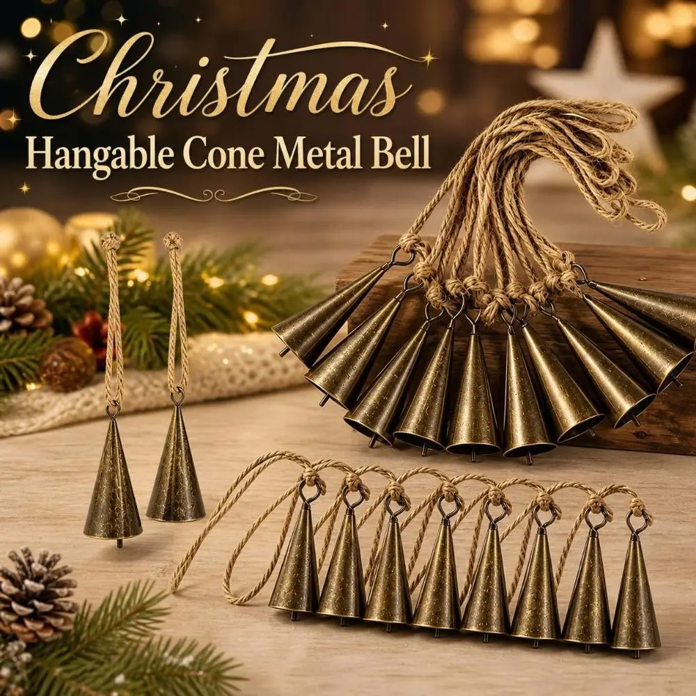 New Hangable Christmas Cone Metal Bell Conical Antique Finished Hanging Bell Durable Hollow Craft Bell Festival Ornament