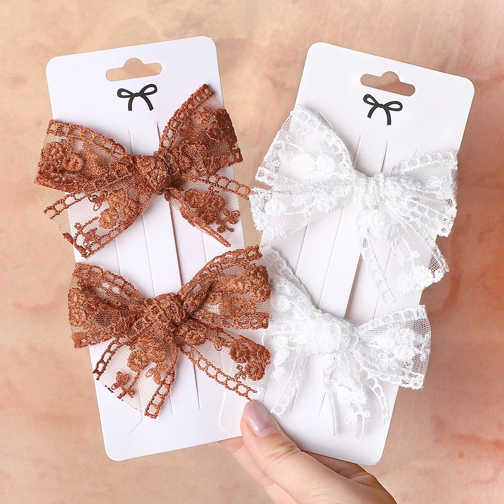 2Pcs/Set Cute Solid Lace Cutout Bowknot Hair Clips for Baby Girls Handmade Bows Hairpin Barrettes Headwear Kids Hair Accessories